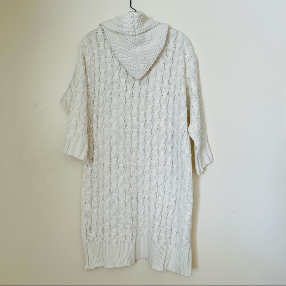 NWT Cellabie Vetements Chunky Knit Open Drape Hoodie Cardigan Sweater Ivory - Picture 8 of 12